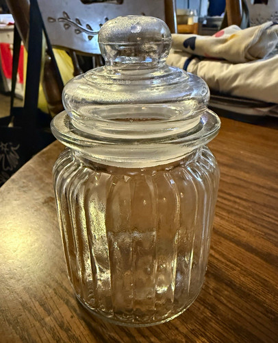 Clear ribbed glass - candy, jar