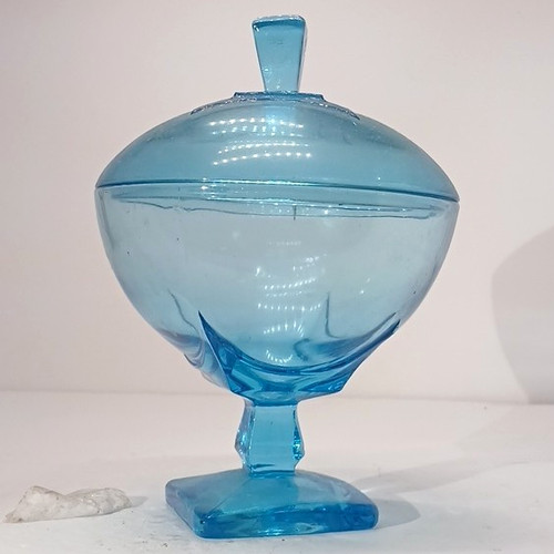 Blue glass candy jar - blue, handle