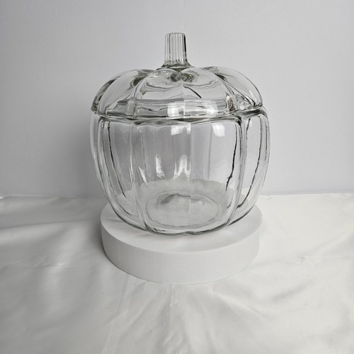 Clear glass pumpkin cookie jar - glass,