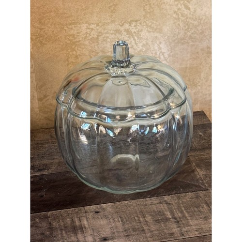 Clear glass pumpkin jar with - jar,